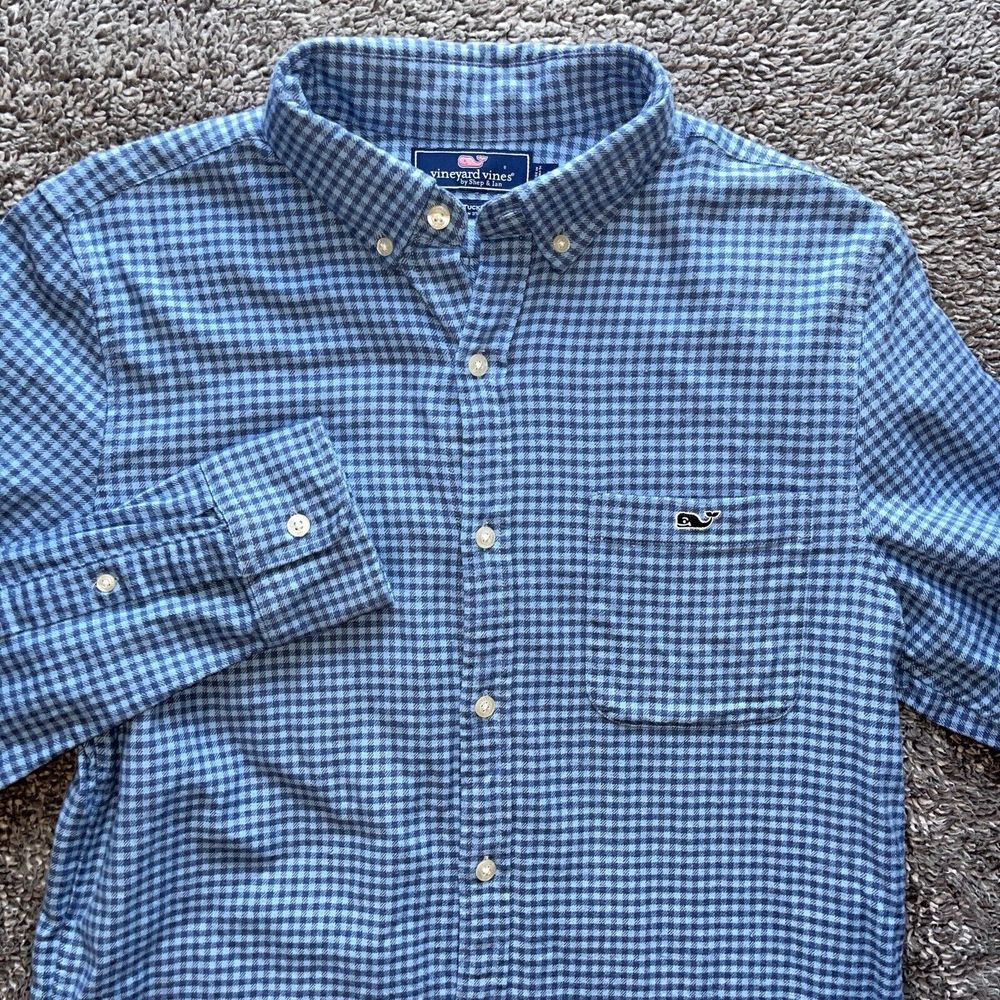 Vineyard Vines Slim Fit Tucker Blue Gingham Check Flannel Shirt Mens S